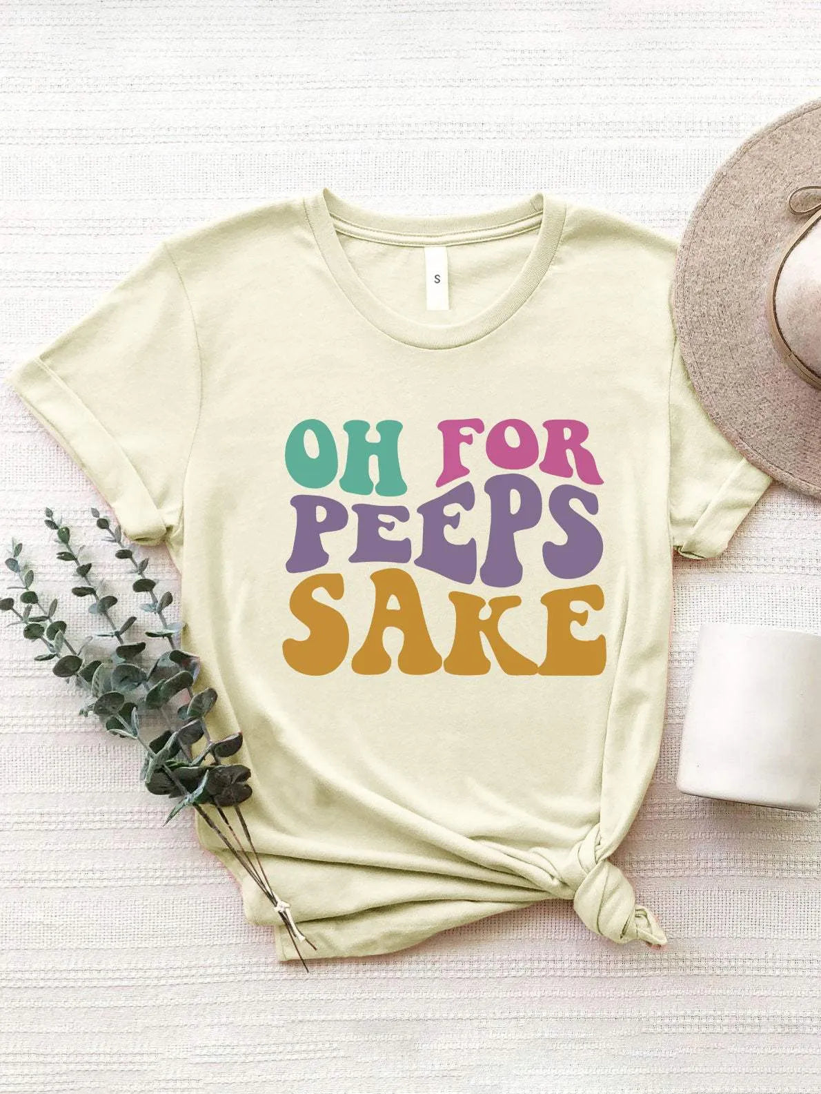 OH FOR PEEPS SAKE Round Neck T-Shirt Cream 2XL Women's T-Shirts - Tophatter Daily Deals